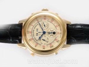 Replica Patek Philippe Astronomical Celestial Double Dial With Full Gold Case Golden Dial Watch
